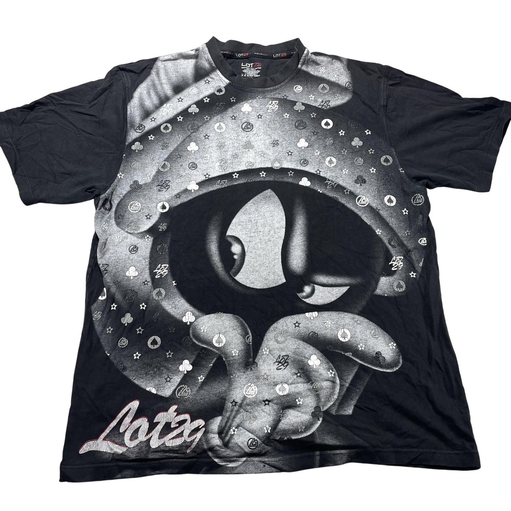 Lot29 Shirt Mens 2XL Black Big Eye All Over Graphic Streetwear Cartoon T-Shirt